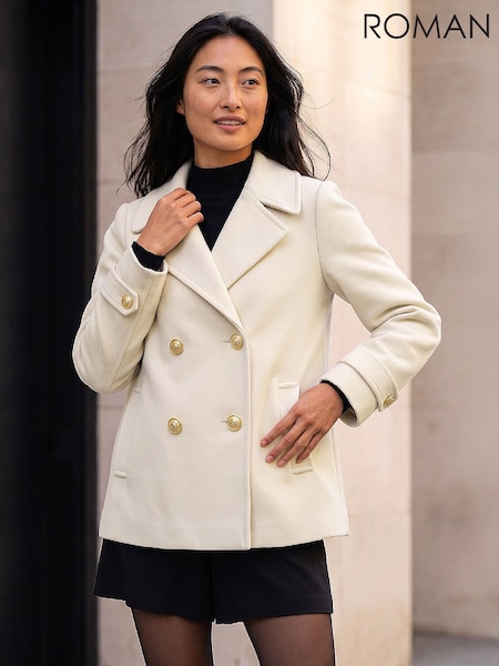 Natural - Roman Petite Collar Double-breasted Coat