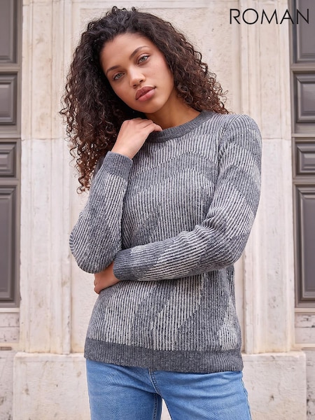 Grey - Roman Petite Abstract Jumper
