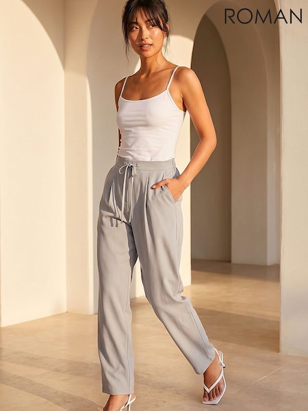 Gris - Roman Petite Drawstring Narrowed Leg Trousers