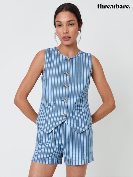 Blue - Threadbare Crew Neck Denim Waistcoat