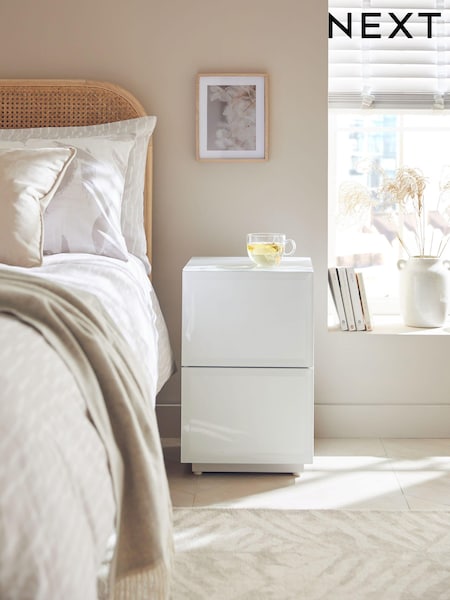 White Sloane Glass Collection Luxe 2 Drawer Slim Bedside Table (374540) | €365