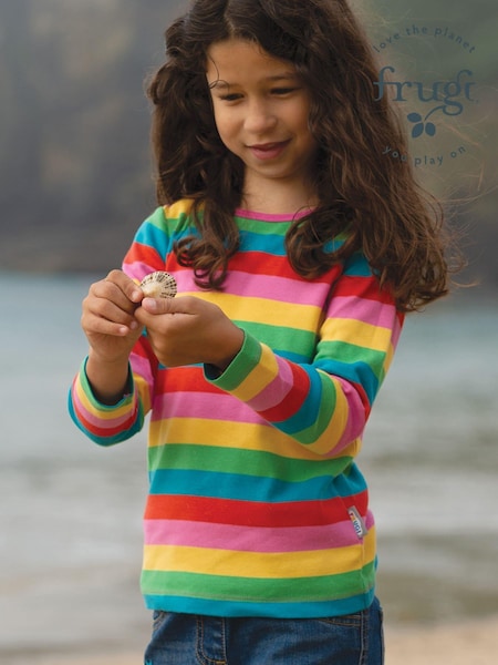 Frugi Pink Organic Cotton Rainbow Stripe Long Sleeve Top (374882) | ₪101