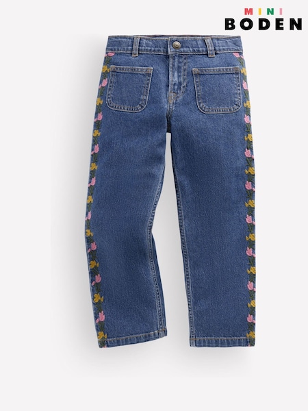 Blue - Boden Patch Pocket Straight Jeans