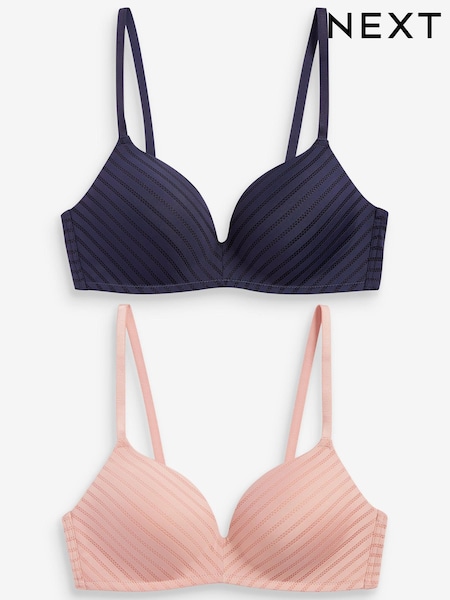 Pink/Navy Blue Pad Non Wire Stripe Smoothing T-Shirt Bras 2 Pack (375570) | €14