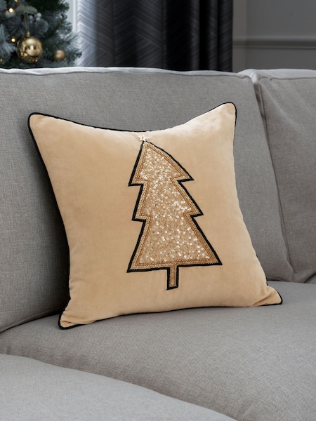 Natural Embellished Christmas Tree Cushion (376022) | €9