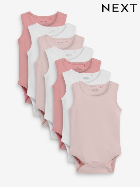 Pink/White 7 Pack Baby 100% Cotton Vest Bodysuits 5 Pack (376658) | €16 - €19