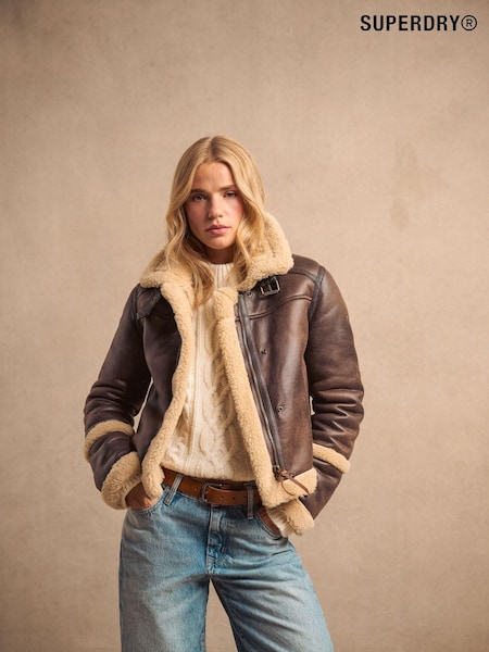 Superdry 100% Cotton Faux Fur Shearling Crop Jacket (376671) | 625 LEI