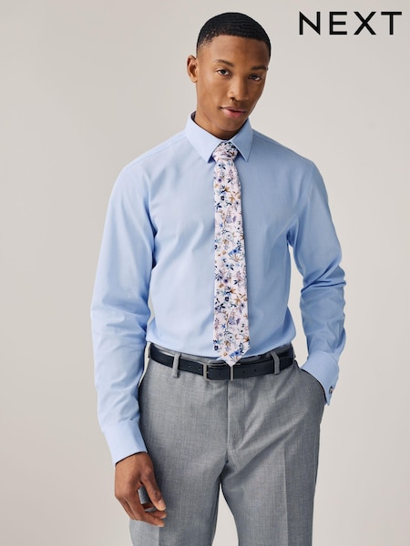 Light Blue/Light Pink Floral Regular Fit Occasion Shirt And Tie Pack (376678) | 99 QAR