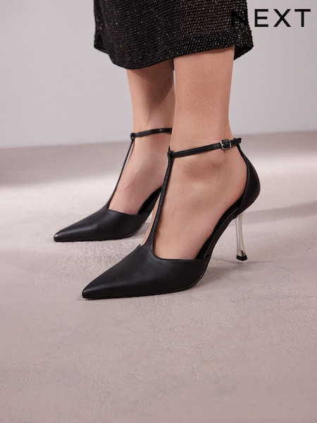 Black Forever Comfort® T Bar Metallic Heel Shoes (376837) | €5
