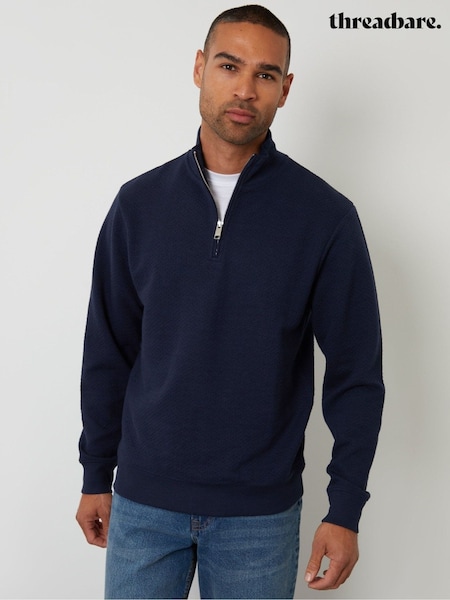 Синий - Regular Threadbare Textured Quarter Zip Sweatshirt