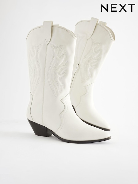 White Signature Leather Forever Comfort® Stitched Western Boots (376981) | 298 QAR