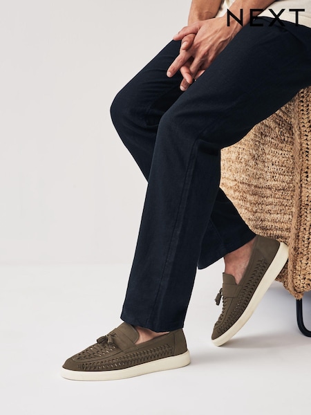 Kaki zelena - Leather Woven Tassel Loafers (377089) | € 28