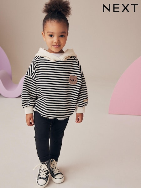 Black Stripe Hooded Sweatshirt & Leggings Set (3mths-7yrs) (377941) | AED56 - AED71