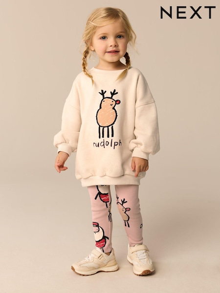Cream Christmas Sweatshirt And Leggings Set (3mths-7yrs) (378204) | AED49 - AED63