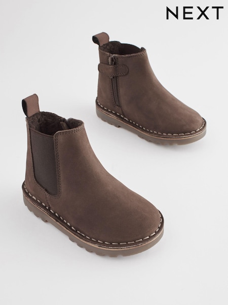 Chocolate Brown Wide Fit (G) Warm Lined Leather Chelsea Boots (378415) | R$ 295 - R$ 355