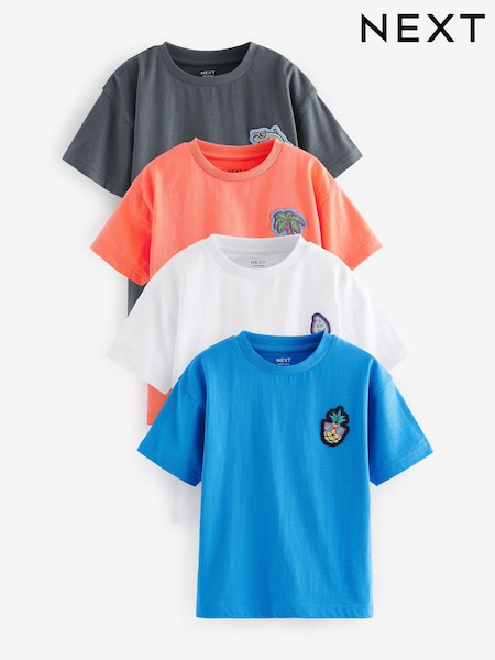 Weiß/Grau/Blau/Orange - 100% Cotton Short Sleeve T-Shirts 4 Pack (3mths-7yrs) (378434) | 18 € - 21 €