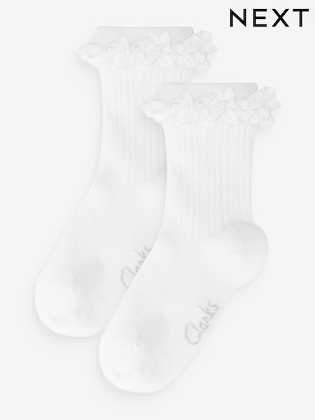 Clarks White Clarks Girls Ankle School Socks 2 Pack (378574) | AED20 - AED23