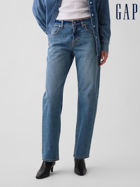 Mid Wash Blue - Gap Mid Rise Straight Taper Jeans