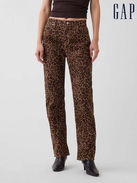 Brown Leopard - Gap Mid Rise Straight Taper Jeans
