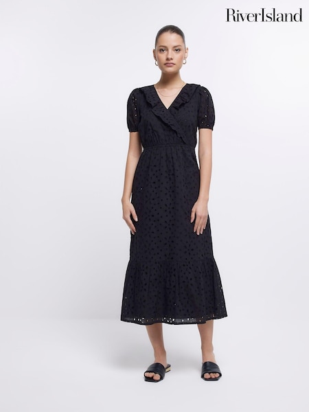 River Island Black Broderie Wrap Mini Dress (379461) | €41.50