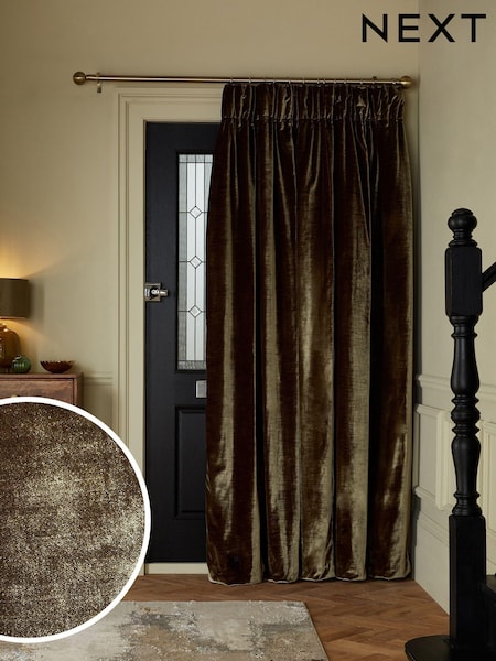 Olive Green Collection Luxe Heavyweight Plush Velvet Super Pencil Pleat Thermal Door Curtain (379815) | AED208 - AED301