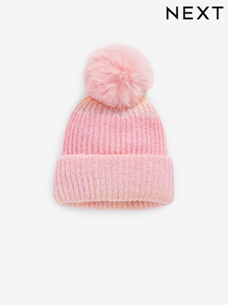 Peach Pink Chunky Rib Pom Pom Beanie Hat (3mths-16yrs) (380507) | €2 - €4.50