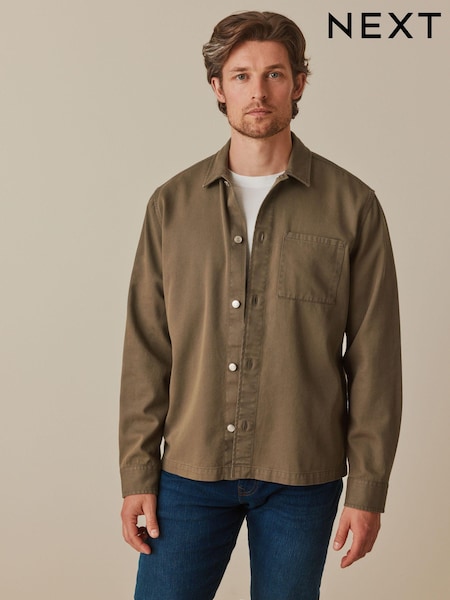 Brown/Stone 100% Cotton Twill Single Pocket Shacket Overshirt (380591) | €21