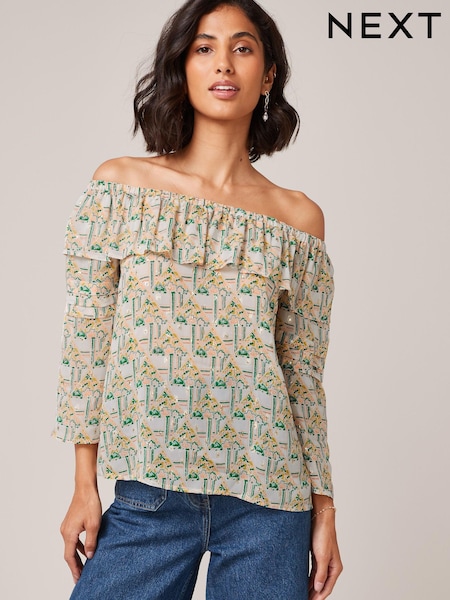 Weiß/Pink/Print - Bardot Top (381917) | 12 €