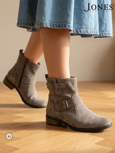 Taupe Suede - Jones Bootmaker Maribel Buckle-detailed Leather Boots