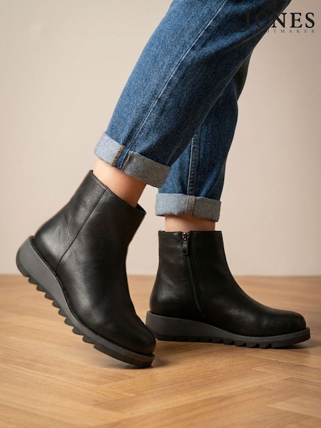 Negro - Jones Bootmaker Marianne2 Leather Chunky Ankle Boots