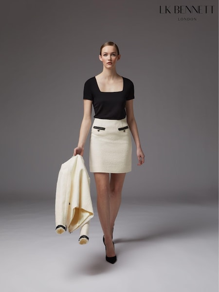 LK Bennett Cream Charlee Cotton Blend Tweed Skirt (382543) | €190