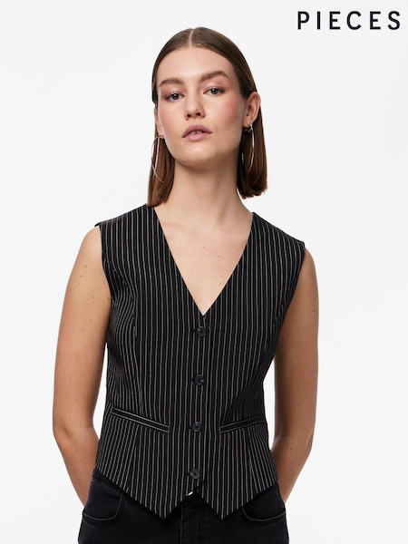 PIECES Black Pinstripe Tailored Waistcoat (382570) | €26