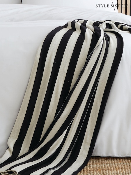 Style Sisters Black Knitted Stripe Pure 100% Cotton Throw (383418) | €68