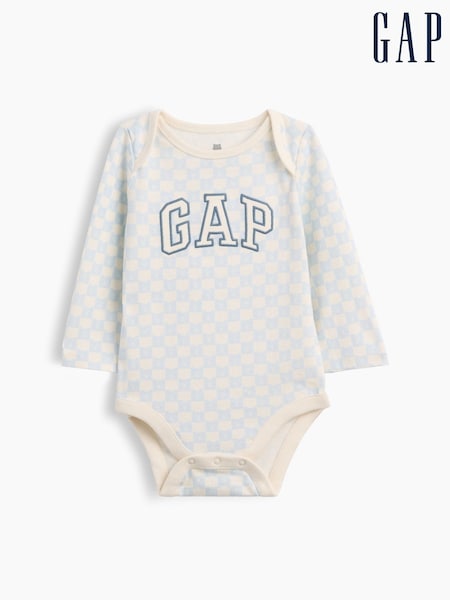 Blue Chequerboard - Gap Logo Long Sleeve Bodysuit (0-24mths)