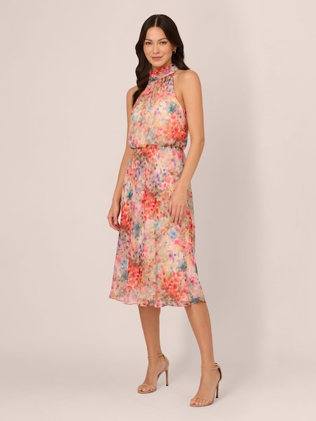 Adrianna Papell Red Halter Tie Blouson Midi Dress (383747) | €105