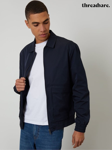 Blå - Regular Threadbare Showerproof Patch Pocket Zip Up Collared Jacket