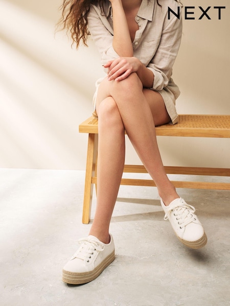 White Forever Comfort® Canvas Espadrille Flatform Trainers (384167) | AED70