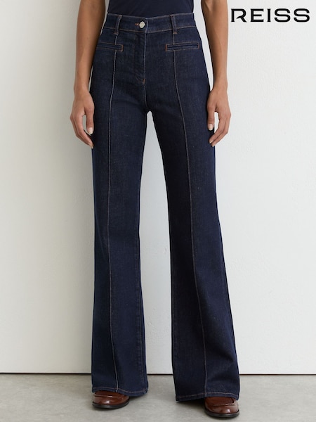 Dark Blue - Reiss Claude Pintuck-detail Flared Jeans