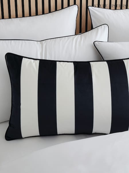 Style Sisters Black Monochrome Velvet Stripe Cushion (384496) | €34