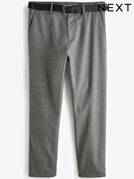 Серая, текстурированная - Brushed Belted Chinos Trousers (384640) | €8