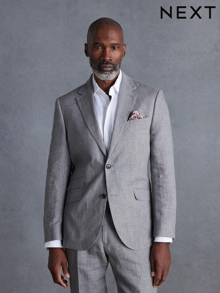 Light Grey Slim Fit Signature Leomaster Italian 100% Linen Suit Jacket (384777) | €31