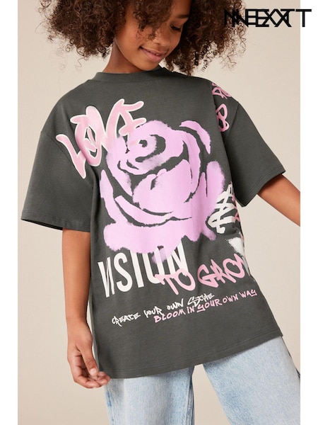 Charocal Grey Graffiti Rose T-Shirt (3-16yrs) (384880) | € 7 - € 10