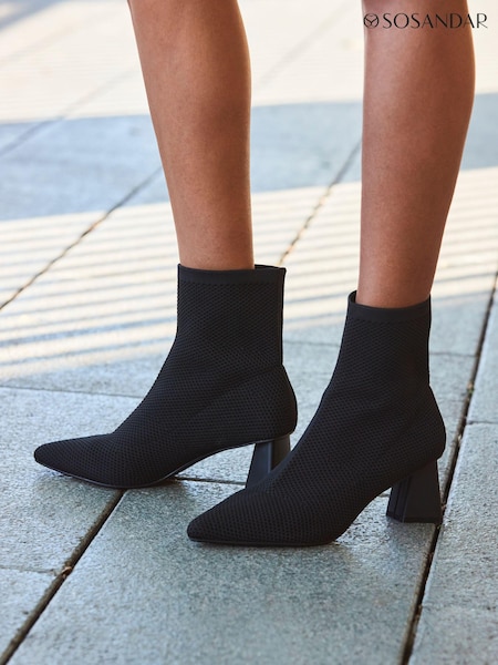 Sosandar Black Angled Heel Knitted Sock Boots (384939) | AED201