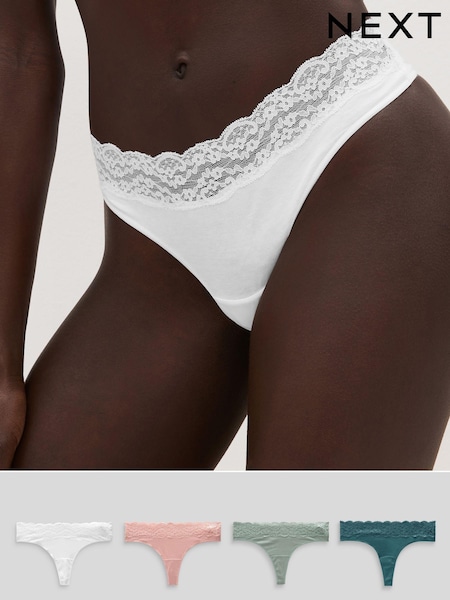 White/Pink/Green Thong Lace Knickers 4 Pack (385251) | $22
