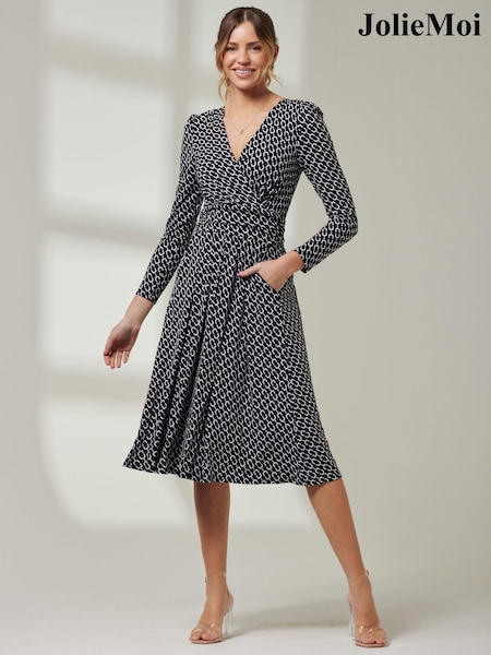 Jolie Moi Front Wrap V-Neck Midi Dress (385683) | €40