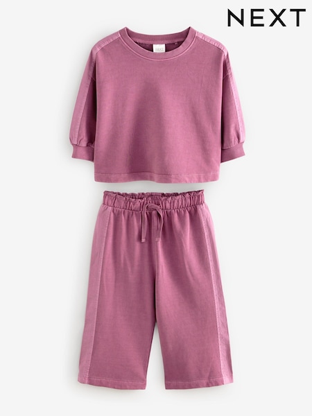Purple Long Sleeve Top And Wide Leg 100% Cotton Trousers Set (3mths-7yrs) (385957) | €11 - €15
