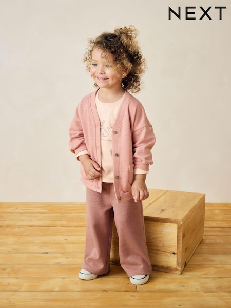 Pink Long Sleeve 100% Cotton Cardigan and Wide Leg Joggers Set (3mths-7yrs) (385977) | €18 - €22