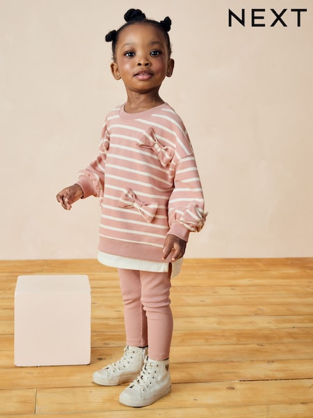 Pink Stripped Padded Bows Long Sleeve Top and Leggings Set (3mths-7yrs) (386167) | AED53 - AED67