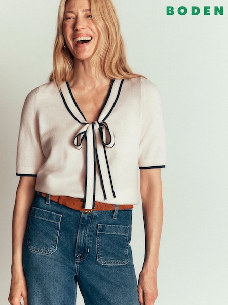 Cream - Boden Bow Neck Knitted T-shirt
