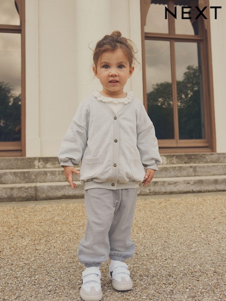 Blue Long Sleeve 100% Cotton Cardigan and Wide Leg Joggers Set (3mths-7yrs) (386199) | AED67 - AED81
